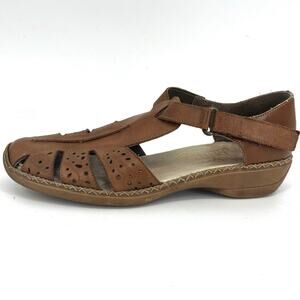 Rieker Women's Brown Leather Doris Low Heel Sandal‎ Closed Toe EU39-US8.5